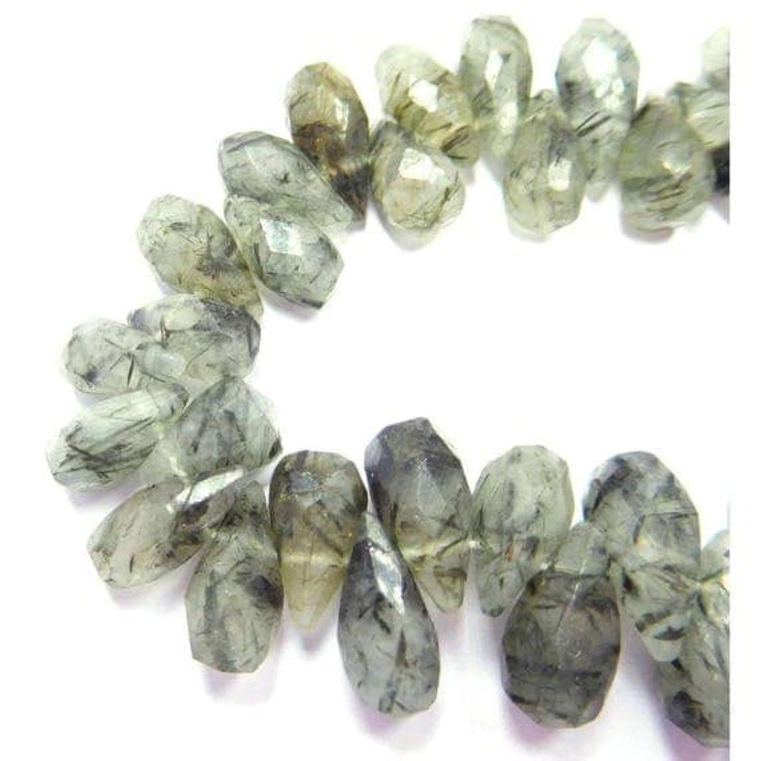 Perles teardrop en quartz rutilé noir naturel de 6x11-6x14 mm pour la création de bijoux uniques.