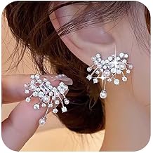 Vintage Pearl Crystal Cluster Earrings Silver Rhinestone Stud Earrings Tiny Cz Pearl Earrings Wedding Crystal Earrings Jewelry for Women