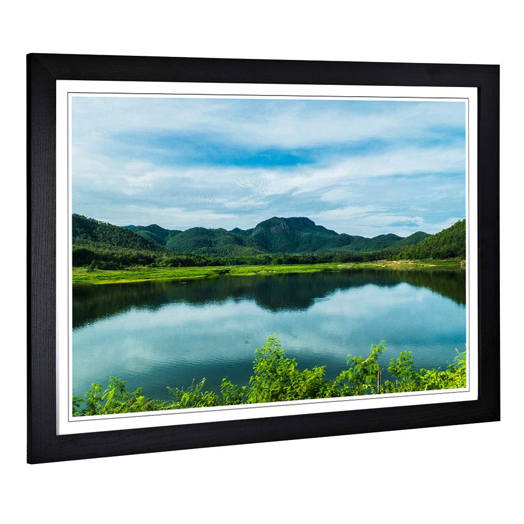 Big Box Art Framed Print of Landscape Thailand Lake & Mountain Design | Wall Art Picture | Home Decor for Kitchen, Living Room, Bedroom, Hallway, Black, A2 / 24.5x18 Inch / 62x45cm