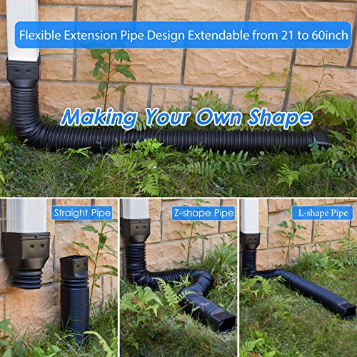 2 Pack Gutter Downspout Extensions, Flexible Rain Gutter Downspout Extenders, Drainage Pipe Connector For Outdoor Gutter Splash Block, Drain Downspout Extender From 21-60" - Black #TOP1
