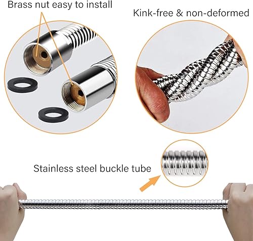 Miniatura 7 de KANONEY Manguera de fregadero comercial de 38 pulgadas, kit de repuesto de manguera rociadora de preenjuague, manguera flexible de acero inoxidable