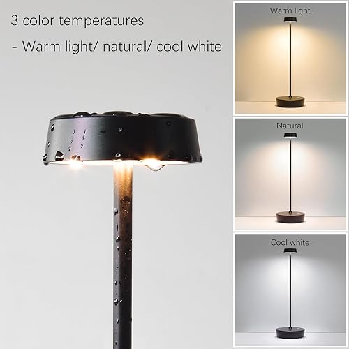 Miniatura 6 de Paquete de 2 lámparas de mesa inalámbricas recargables para exteriores, impermeables, portátiles, funciona con pilas, luz LED de mesa, para el