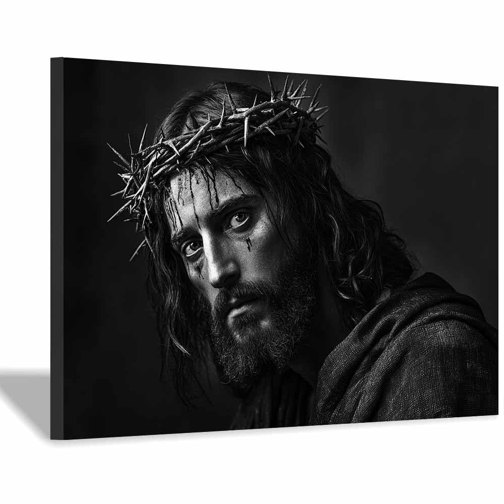 ZAMAEIU Jesus Art Pictures Posters Prints Crown of Thorns Religious Paintings, Wall Decor for Church,Prayer Room,Christians, Schools, Hospitals(black and white)-30x50cm Framed