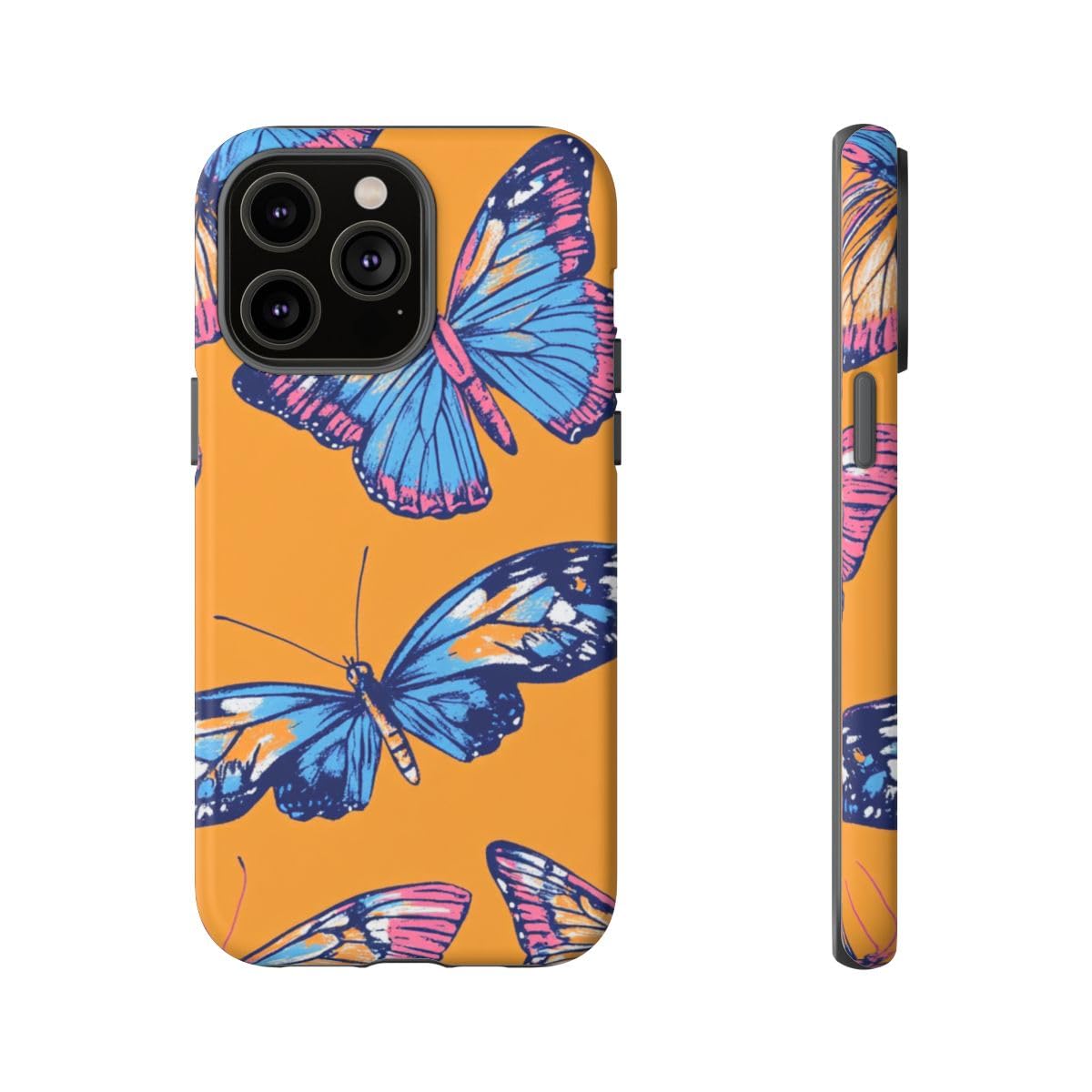Coque iPhone 14 Pro Max rigide mate motif papillon orange et rose - 5