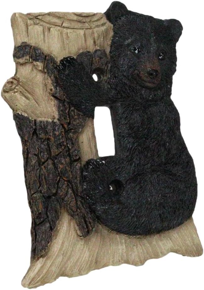 Ebros Set of 2 Novelty Woodland Rustic Forest Black Bear Perching On Tree Branch Wall Light Cover Plate Hand Painted Sculpted Resin Home Decor Accessory (Single Toggle Switch)