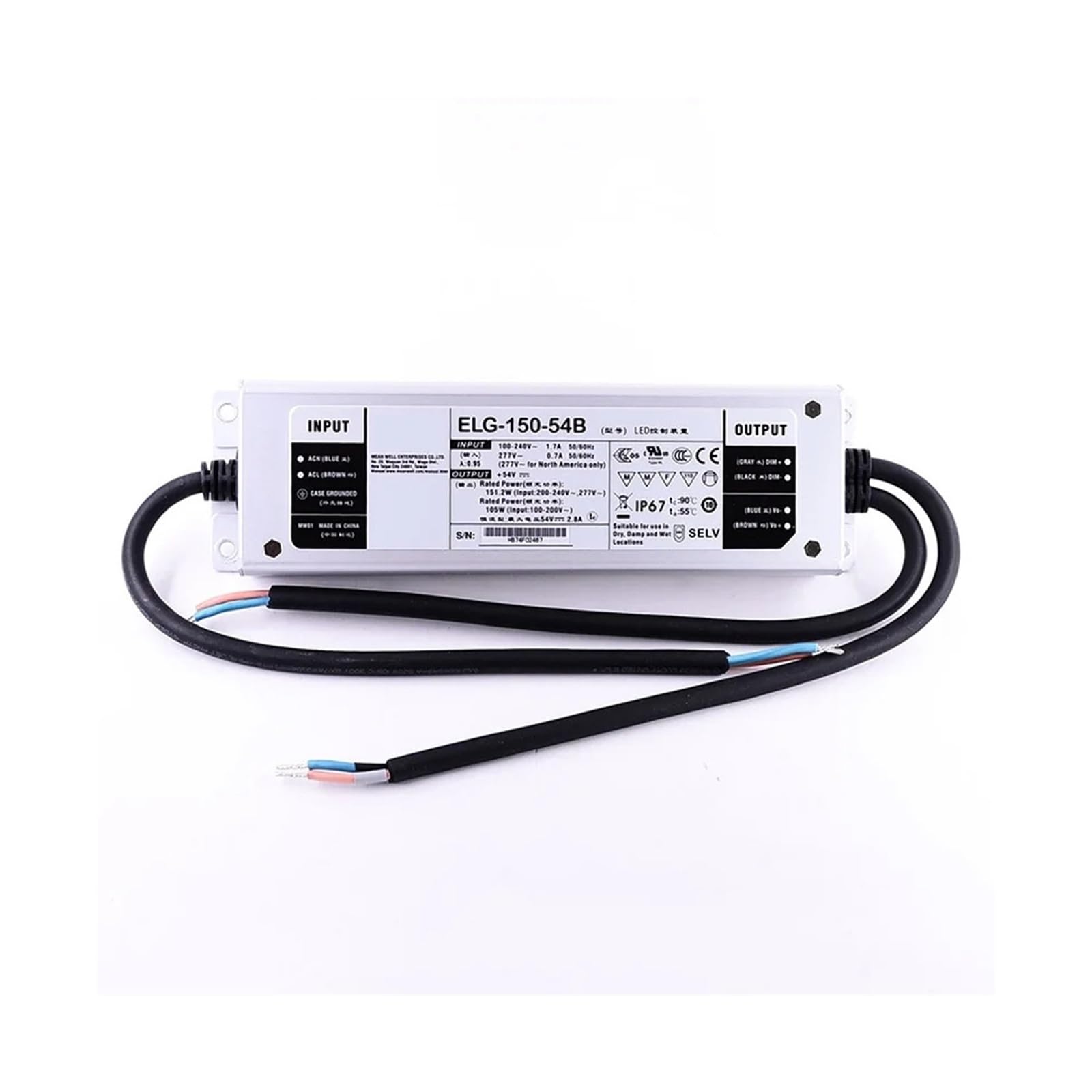 JGNAYRKJQI ELG-150-54B-3Y 150W 54V dimming LED Driver 110V/220V AC to 54V DC 2.8A 150W Waterproof Dimmable Power Supply