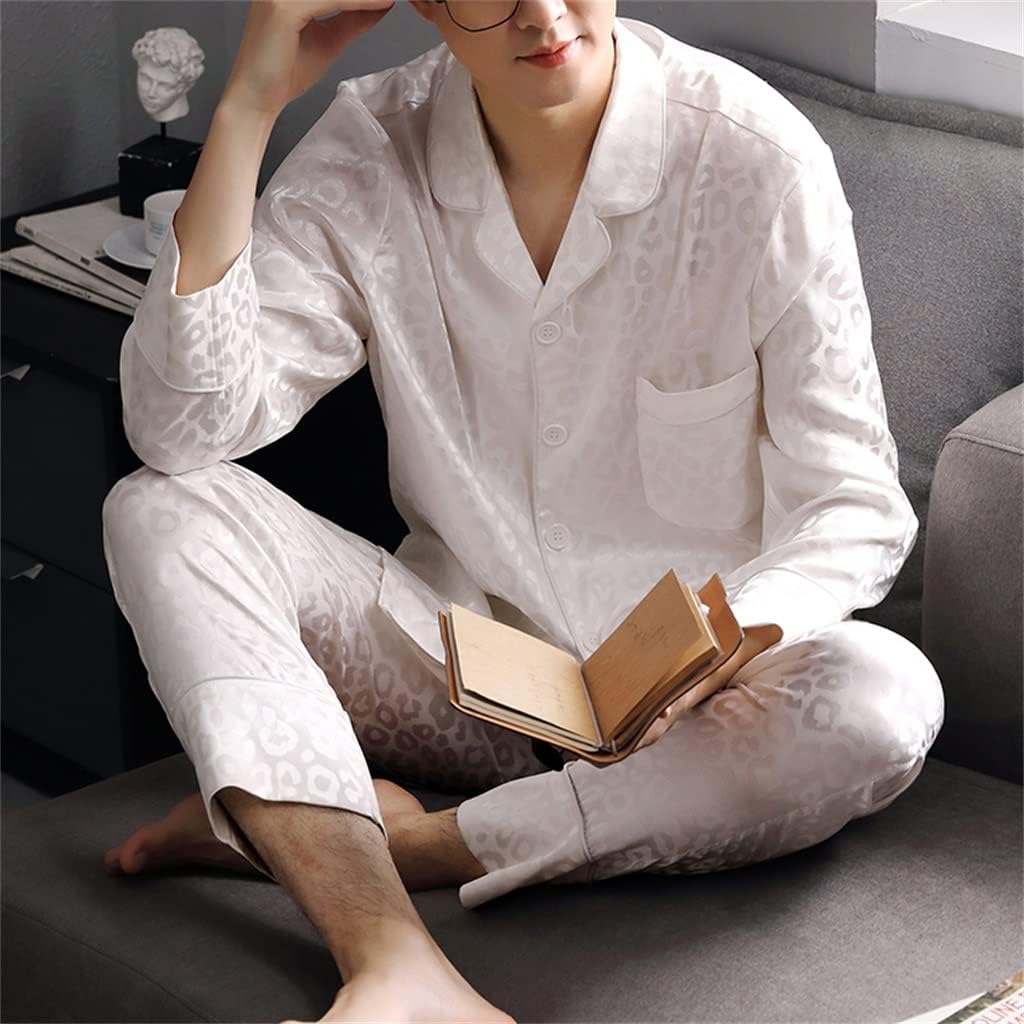 Pajamas Men's Spring Autumn Long Sleeve Silk Ice Homewear White Suit