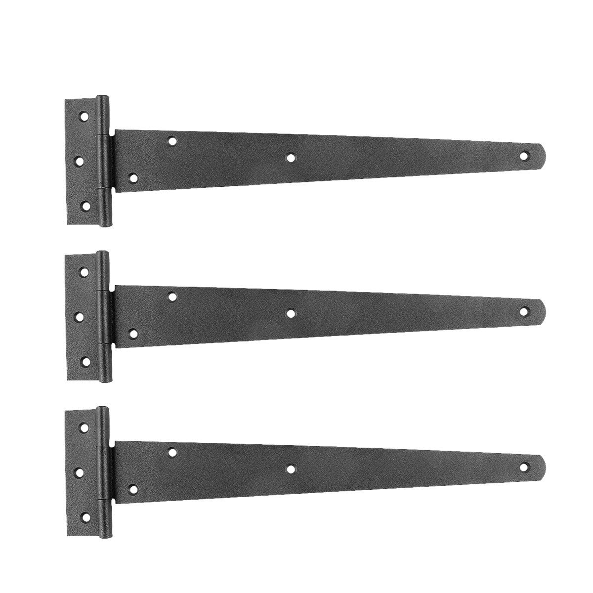 Renovators Supply Manufacturing Black T Strap Shed Door Hinge 13 Inch Rustic Flush Mount Cast Iron Barn Door Shed Hinge with Hardware, Pack of 3