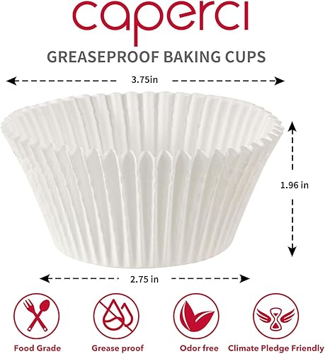 Miniatura 2 de Caperci Jumbo Cupcake Liners - Tazas para hornear magdalenas blancas, 300 unidades, sin olor, grado alimenticio, papel mejorado a prueba de grasa