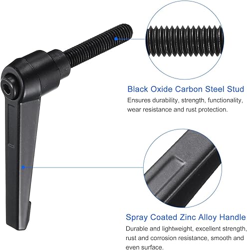 Miniatura 127 de uxcell 4 manijas de palanca de sujeción, perno macho roscado de acero al carbono de óxido negro M8 x 0.59 pulgadas, asas ajustables de bloqueo