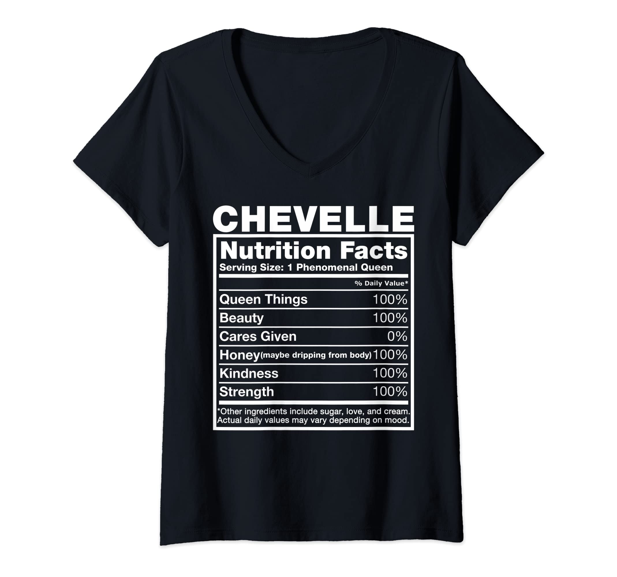 Womens Chevelle Nutrition Facts Chevelle Name Birthday Shirt V-Neck T-Shirt