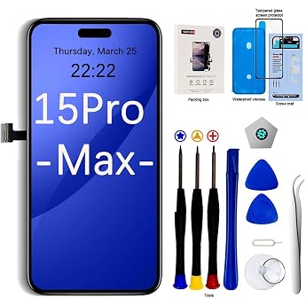 EFaith f r iPhone 15 Pro Max 6.7 Display LCD Full HD Touchscreen Ersatzbildschirm Digitizer Assembly mit komplettem Reparatur-Set + Displayschutzfolie f r A2849 A3105 A3106 A3108