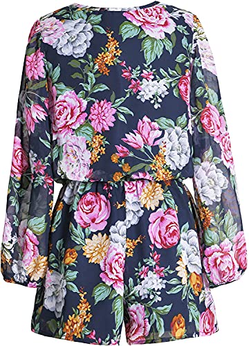 Truly Me, Big Girl's Long Sleeve Floral Printed Chiffon Woven Rompers For Fall And Winter, Size 7-16 (Navy Floral, 10) #TOP2