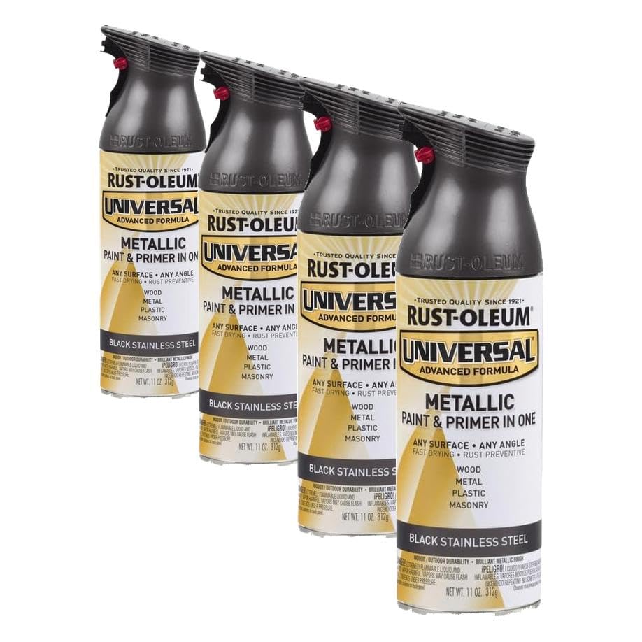 Image of Rust-Oleum 314558 Universal All Surface Metallic Spray Paint, 11 oz, Black Stainless Steel (Pack of 4)