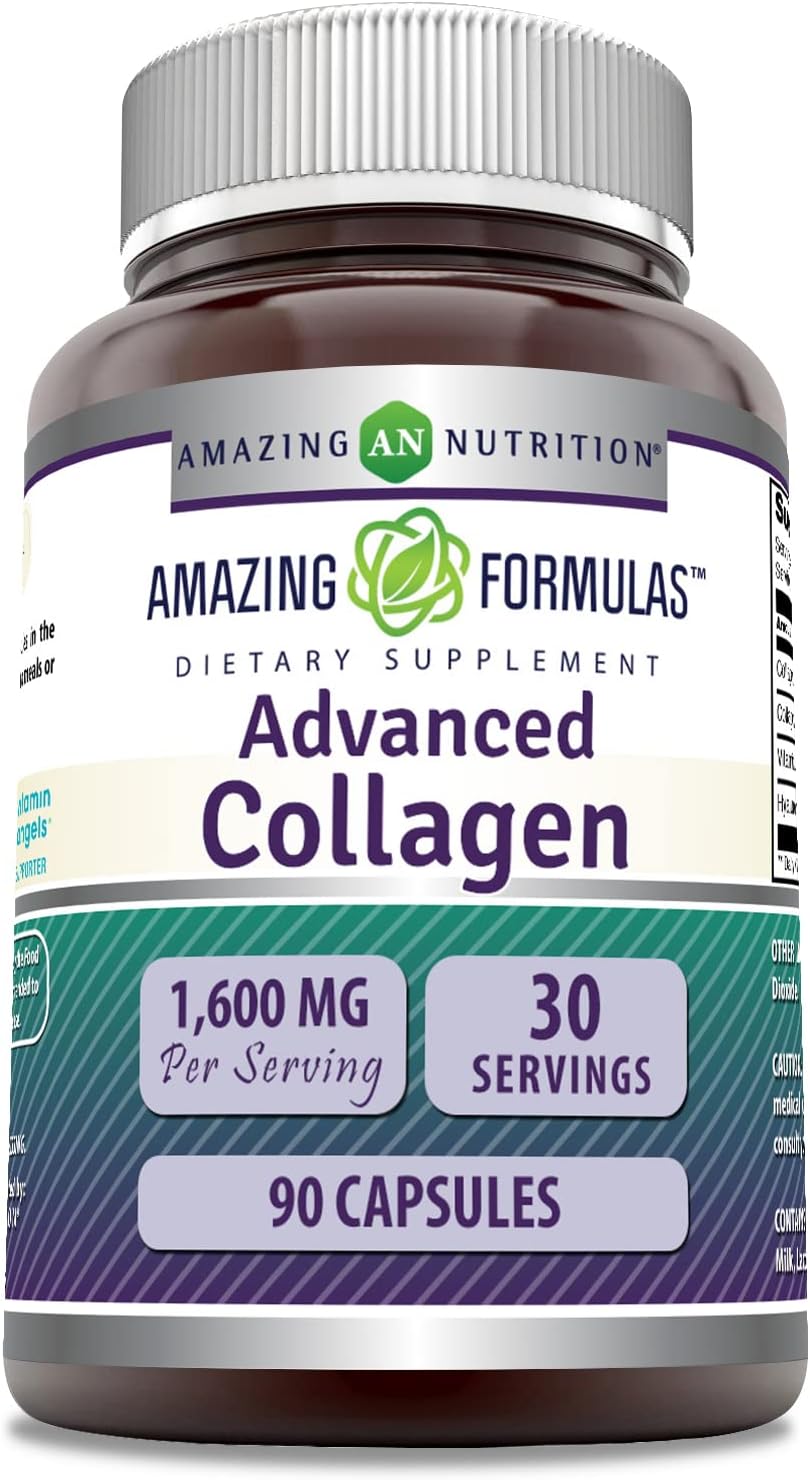Amazing Formulas Advanced Collagen Supplement | Collagen Type I, II & III with Vitamin C & Hyaluronic | 1600 Mg Per Serving | 90 Capsules | Non-GMO | Gluten-Free | Made in USA Amazing Formulas Advanced Collagen Supplement | Collagen Type I, II & III with Vitamin C & Hyaluronic | 1600 Mg Per Serving | 90 Capsules | Non-GMO | Gluten-Free | Made in USA