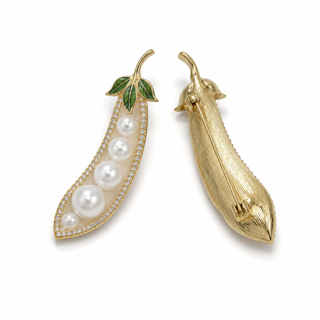 Pearl Pea Pod Brooch Pin for Women | Elegant Pearl Leaf Lapel Pin with Crystal Accents | Fashion Brooch for Blazer Saree Dress Coat Scarf Accessories-image-11