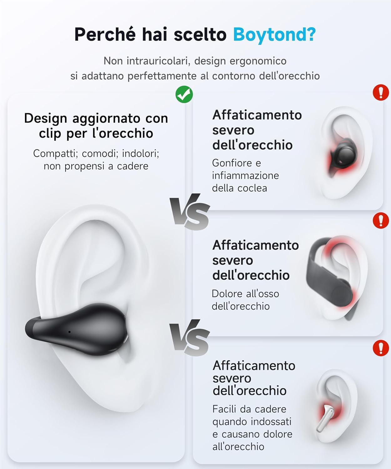 2025 Sports Cuffie Bluetooth 5.3 - Wireless Auricolari Clip Orecchio Elegante Auricolari ad Alte Prestazioni per Gli Amanti Degli Sport All'aperto,Cuffie a Conduzione Ossea Design Ergonomico - Nero
