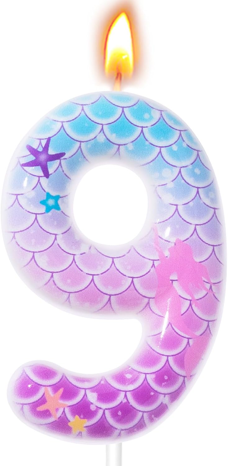 Mermaid Themed Birthday Candles, Number Candles for Birthday Party Cake Decoration Supplies (Pink, Number 4)
