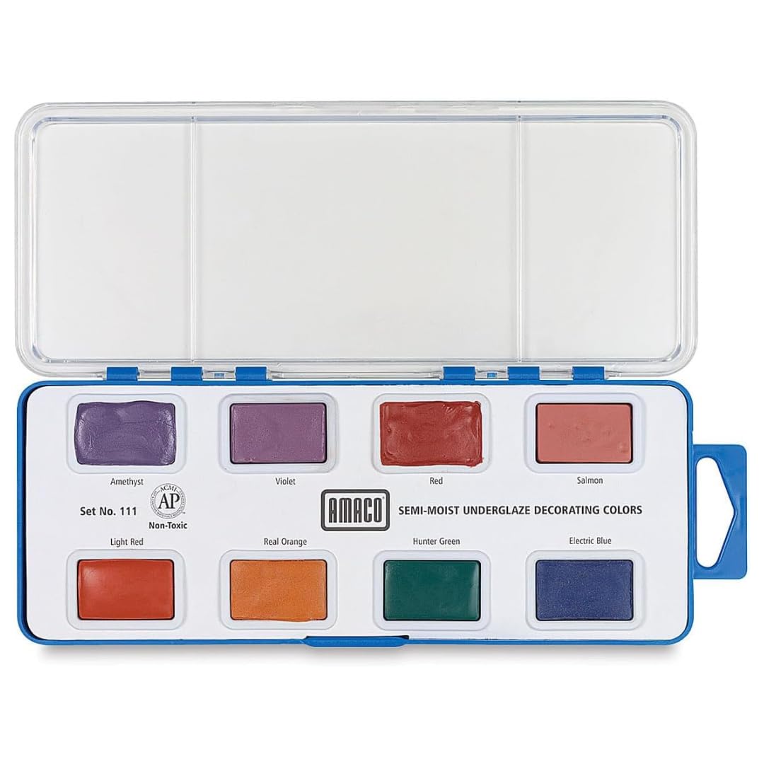 Non-Toxic Semi-Moist Underglaze Set in Plastic Case - Set D, 1.5 oz, Assorted Color, 8 Colors