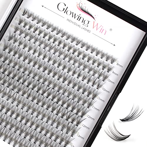 Glowingwin Cluster Lashes 228 PCS Individual Lashes Natural Look False Eyelashes Individual D Curl Soft DIY Lash Extensions At Home(20D Mix8-15mm 0.07D Curl)