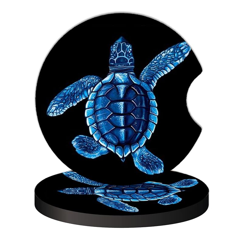 KARREAL Porta-Copos Automotivo Redondo em Borracha Sea Turtle com 7 cm para Carro e Caminhão, 2 unidades