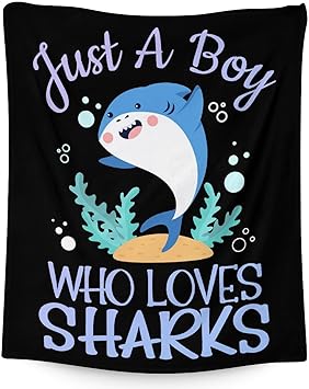 Shark Blanket Gifts - 40"x50" Cute Throw Blanket for Boys - Black Soft Fuzzy Blankets for Couch & Living Room