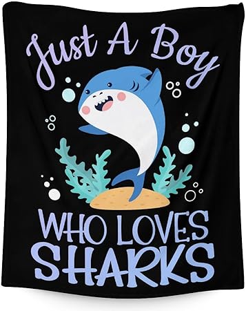 Shark Blanket Gifts - 40"x50" Cute Throw Blanket for Boys - Black Soft Fuzzy Blankets for Couch & Living Room