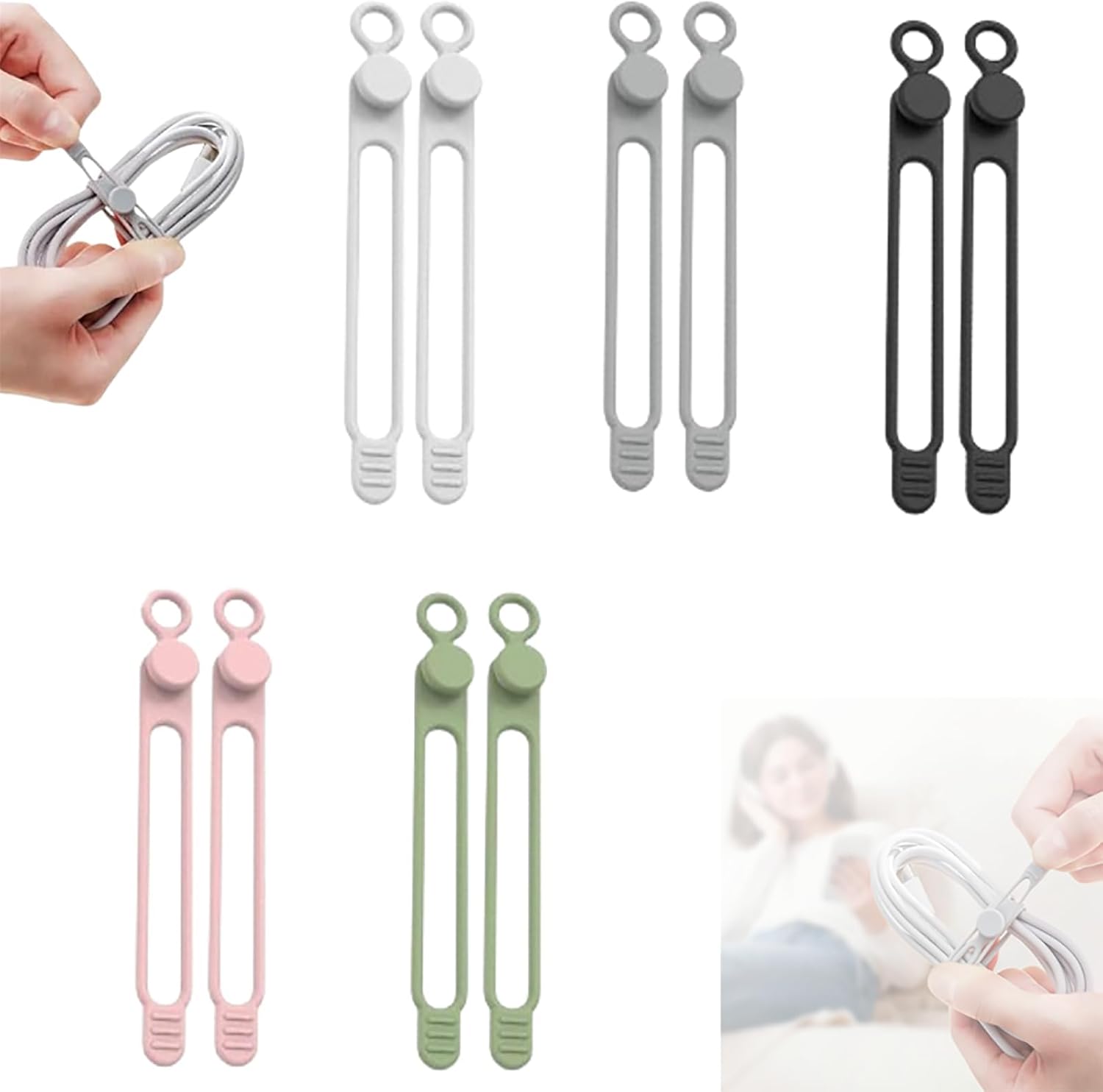 Silicone Data Cable Organizer, 2026 Reusable Cable Ties Multipurpose Elastic Cord Organizers for Bundling and Fastening Charging Cords (10pcs)