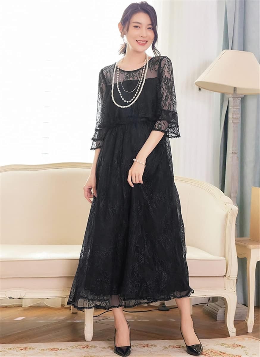 33 割引 一つ目の項目を先に選択してください ミモレ丈 ロング丈クラシック ロングドレスパーティードレスミモレ丈結婚式二次会ロング丈ミモレ丈袖あり七分袖レースレディースワンピースaラインフォーマル黒 ワンピース ドレス レディース服 一つ目の項目を先に選択