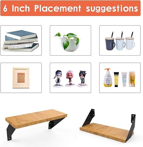 Miniatura 5 de Soportes flotantes para estantes de 6 pulgadas para tablero de 6 a 8 pulgadas, soportes decorativos curvados de ángulo plano, estantes industriales