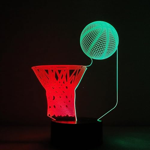 Miniatura 8 de HIPIYA Aro de baloncesto luz nocturna con control remoto LED 3D ilusión USB, regalo de cumpleaños para fanáticos, adolescentes, hombres, niños,