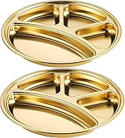 Vista 12 de Paquete de 2 bandejas rectangulares divididas de acero inoxidable, 4 secciones, platos dorados para servir platos llanos para adultos, campistas