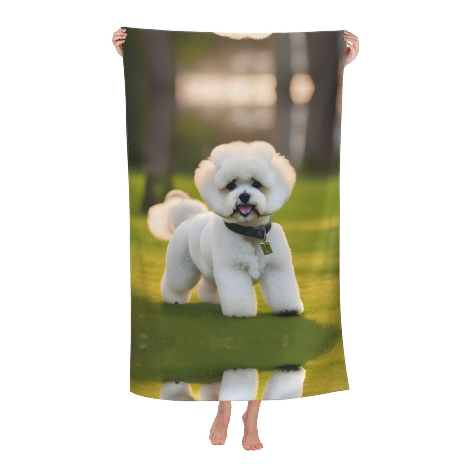 Serviette Bichon Frisé grand format pour la plage et sorties piscine