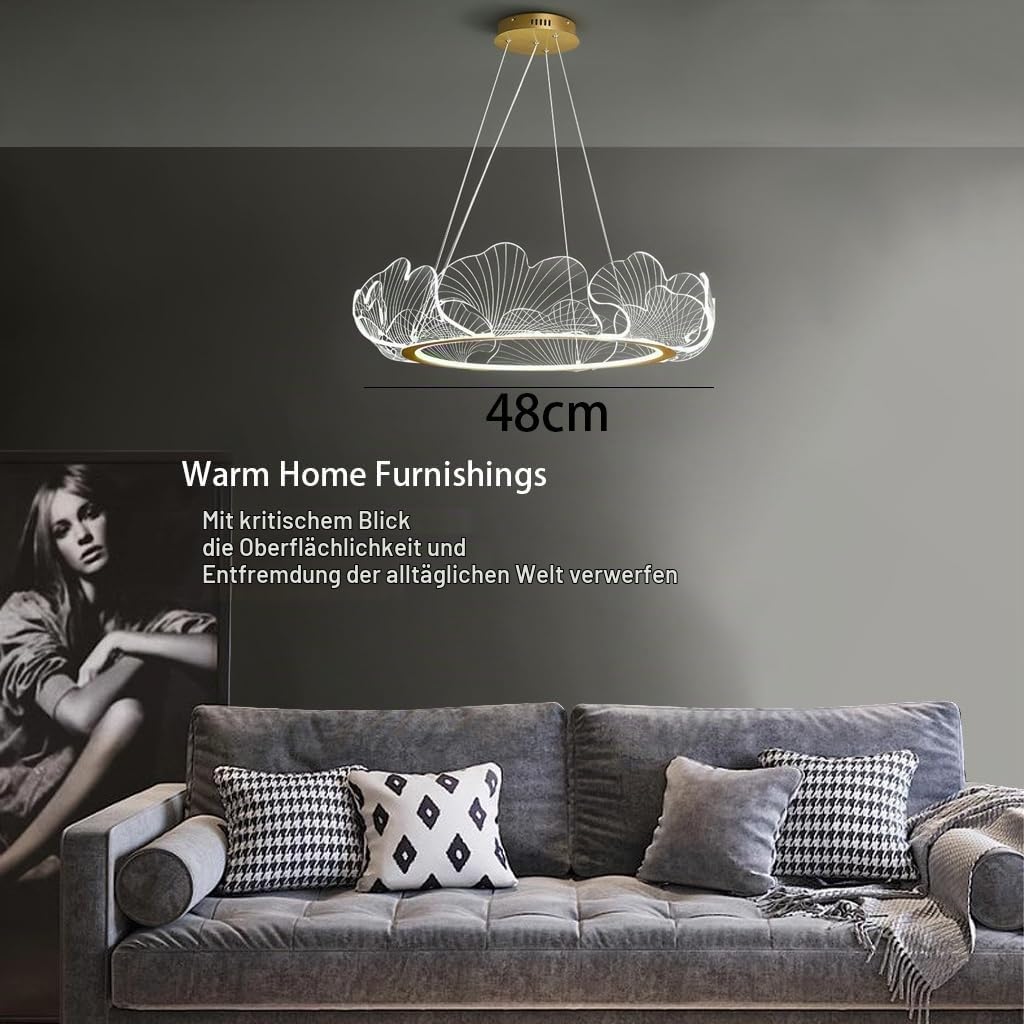 Kristall Kronleuchter Moderne Goldene LED Pendelleuchte 48/68cm Höhenverstellbare Fernbedienung Hängelampe Acryl Ginkgo Blatt Design Wohnzimmer Esszimmer Schlafzimmer Deckenbeleuchtung