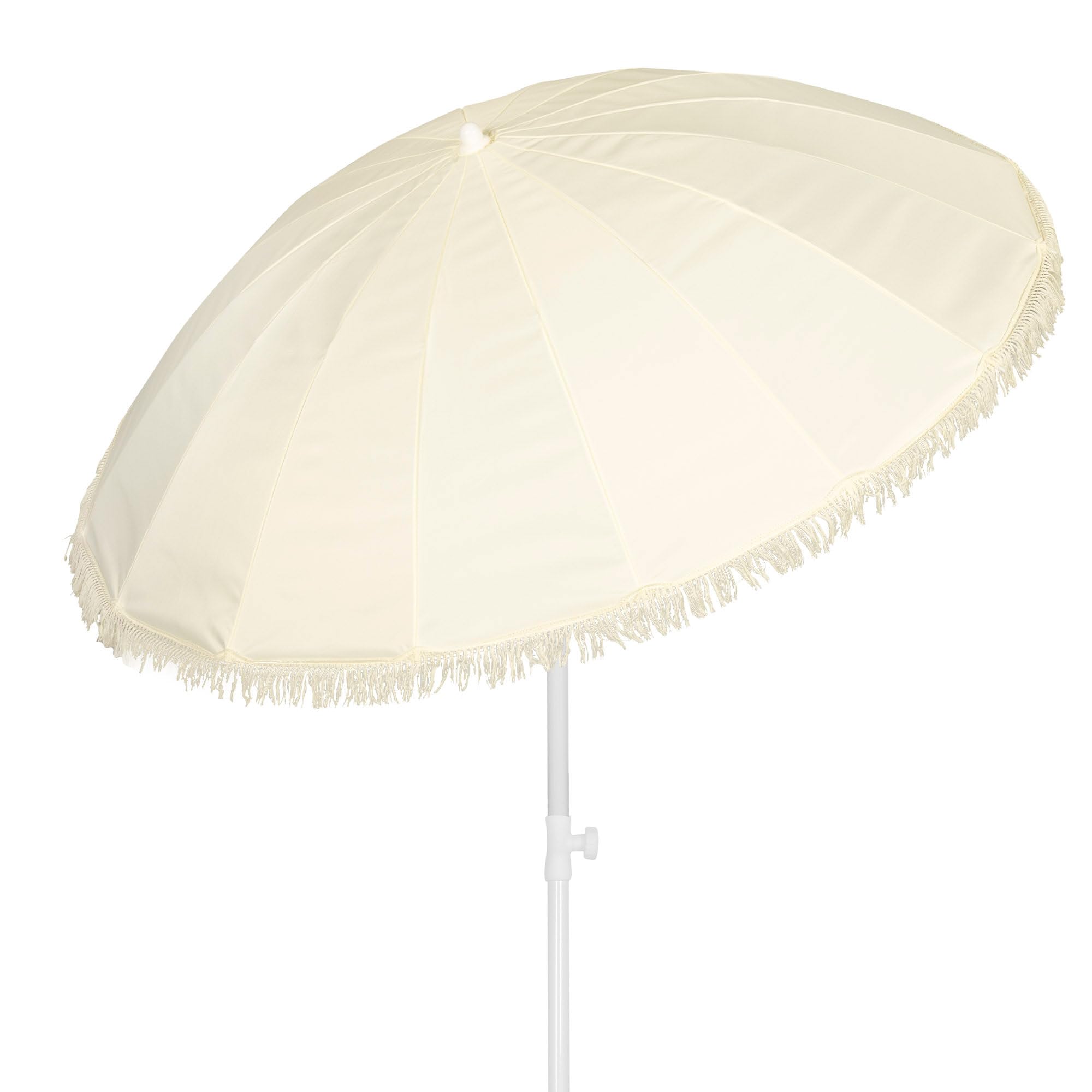 AKTIVE Sombrilla playa 16 varillas 200 cm beige, mástil de acero inclinable, protección UV50, diseño con flecos, varillas reforzadas, funda de transporte incluida, optima para la playa (62432)