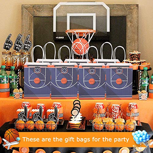 Sumapner Basketball Kraft Paper Bags Candy Bags Party Favor Bags with Handle for Birthday,Basketball Goodie Bags,Basketball Theme Party Favor Bags and Basketball Party Celebrations(24Pcak)