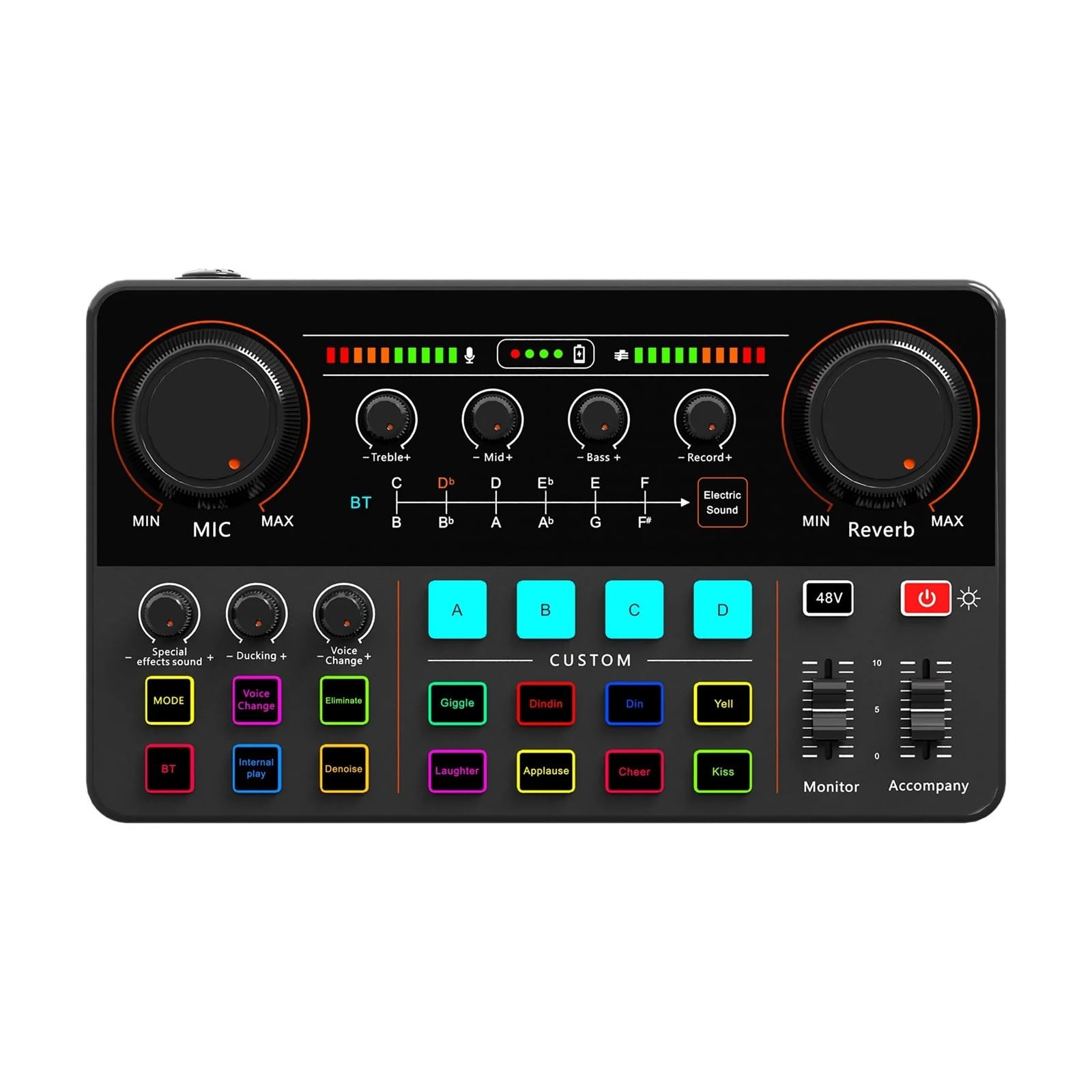 Professional Live Sound Card 12 Electronic Tone Sound Card 48V Power Supply Mixer for Live Streaming Recording Interface