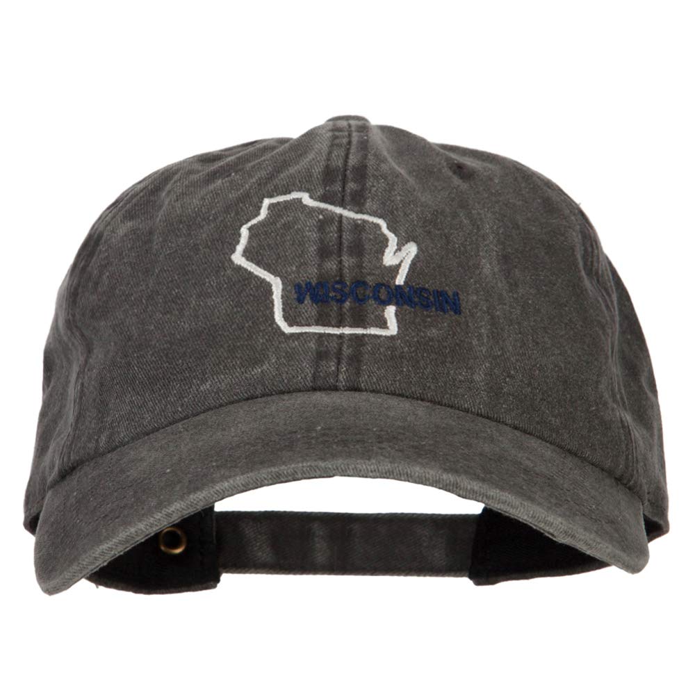 e4Hats.comWisconsin with Map Outline Embroidered Washed Cotton Twill Cap
