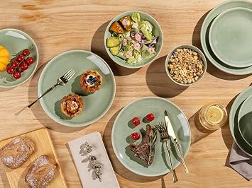 GBHOME Ceramic Dinnerware Sets for 6, 24 Pieces Handpainted Plates and Bowls Set, Scratch Resistant Stoneware Dishes Set, Dishwasher & Microwave Safe