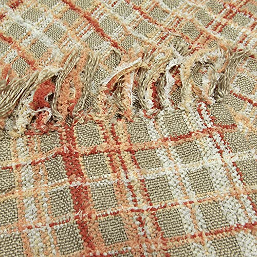 Bytide Multicolored Chenille Knitted Throw Soft Cozy Fluffy Reversible Boho Plaid Throw Blanket With Tassels For Couch Chair Bed Cover Living Room Bedroom Décor, 50" X 60", Burnt Orange #TOP3