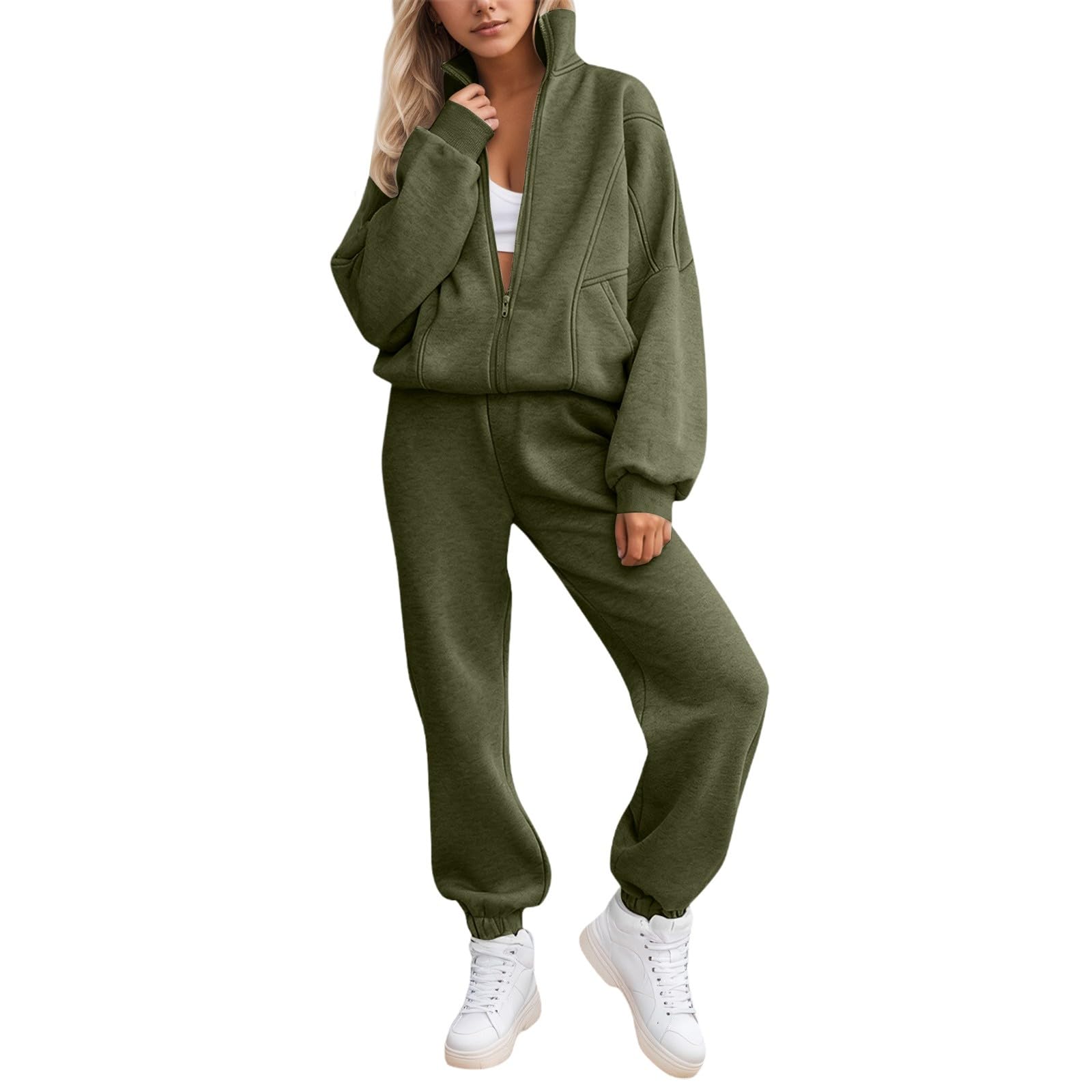 Generico Tuta Completa Donna,Tuta In Pile Casual Con Cappuccio E Cerniera Pantaloni Due Pezzi Tuta Sportiva Morbida Per Un Comfort Ottimale