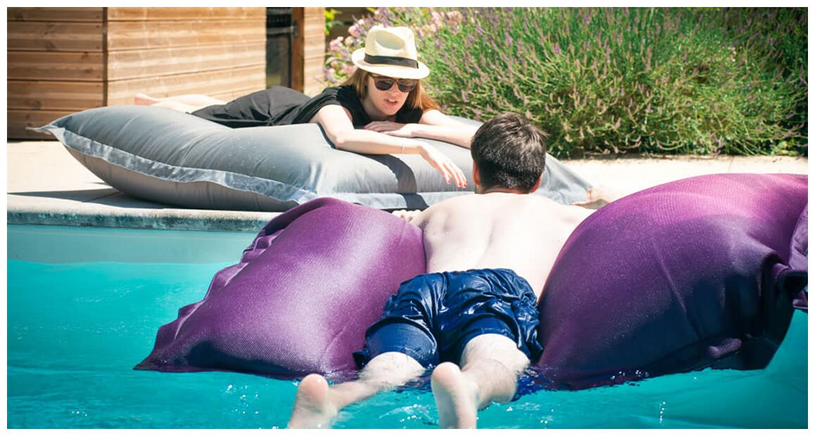 Pouf Géant Flottant Tissu Mesh3D Bleu - 125 x 175 cm - Polyester - Piscine/Extérieur/Intérieur - Housse Lavable - Fabriqué en France