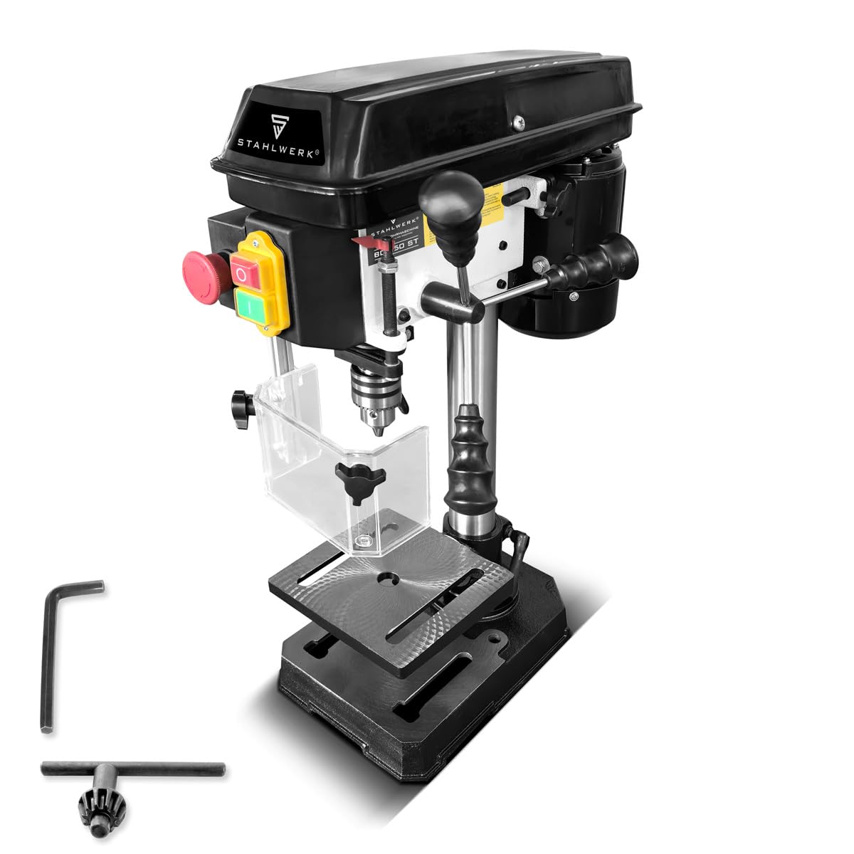 STAHLWERK Tischbohrmaschine 350 W – Bohrdurchmesser Ø 1,5-13 mm, 620-2.620 U/min, präzise Säulenbohrmaschine für Heimwerker, Metall- und Modellbau, robuster Bohrtisch, Metallfuß für stabilen Stand
