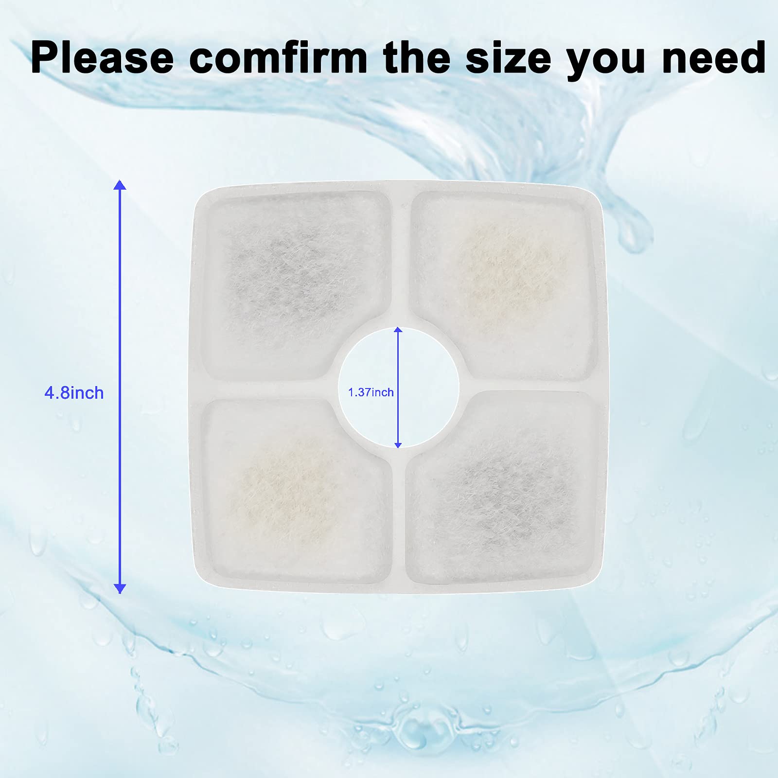 YUESUO Filtros de fuente de agua para gato, paquete de 12 filtros de triple filtro de filtro de fuente para gatos cuadrados