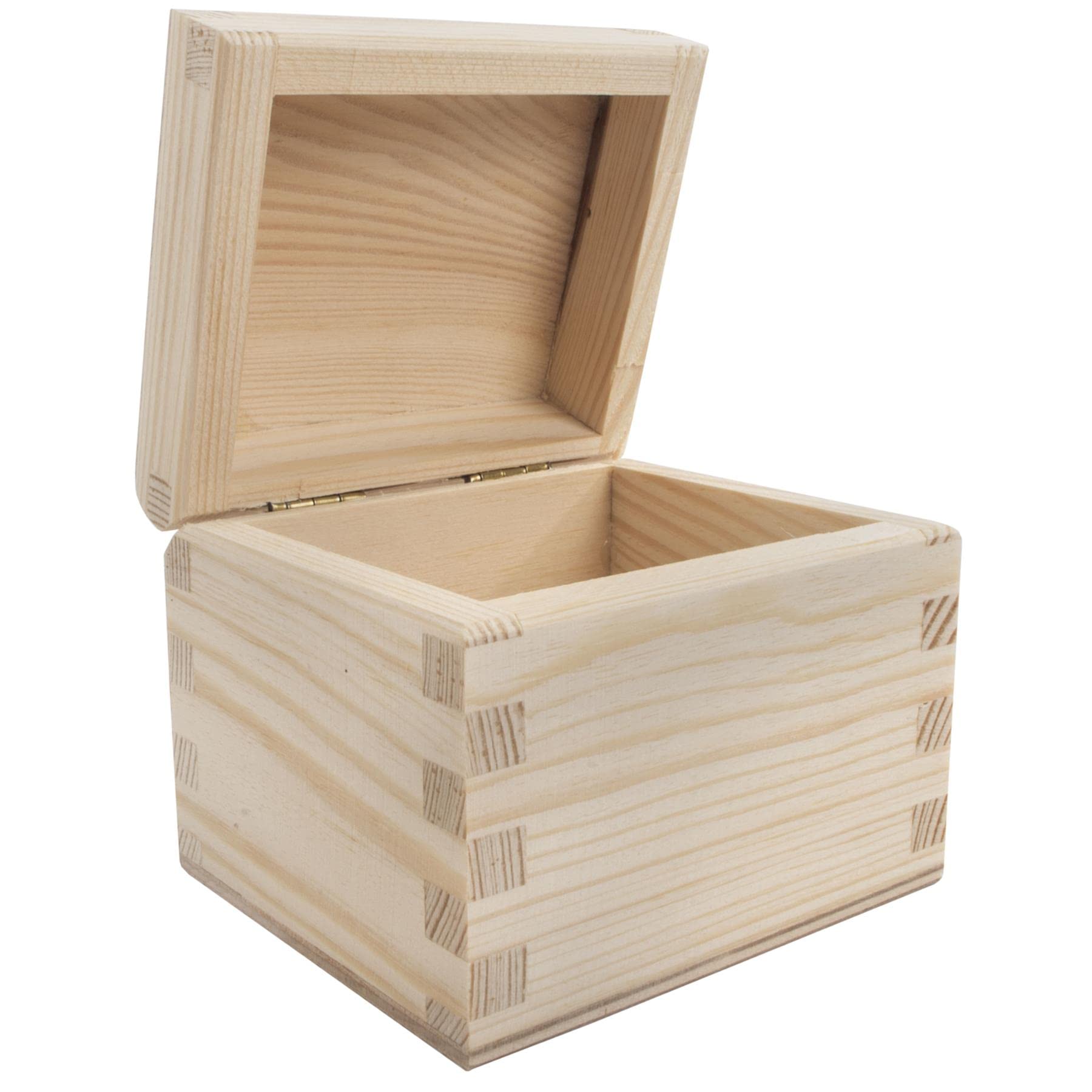 WooDeeDoo Small Wooden Keepsake Jewellery Box with Rounded Hinged Lid – Unfinished Pine Storage for Trinkets Craft Projects Gifts – Customisable Mini Treasure Chest – 9.5 x 8 x 8 cm