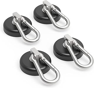 Ant Mag - Carabiner Magnetic Hooks 80LBS MAX Heavy Duty Neodymium Magnet Swivel Snap Hook for Hanging Indoor/Outdoor Grill Kitchen Cabinet Office Black 4 Pack