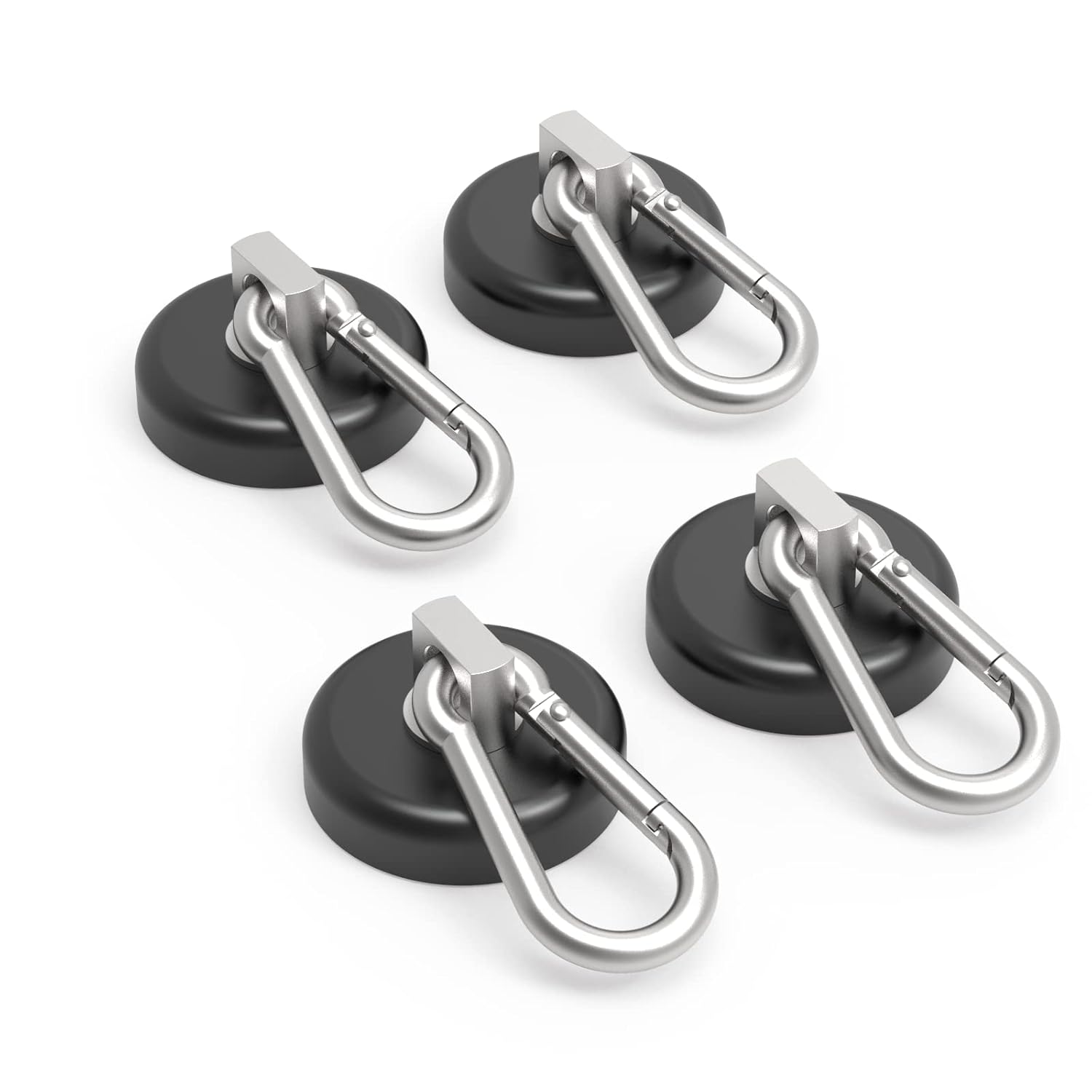Ant Mag - Carabiner Magnetic Hooks with Anti Slip Suction Base for Enhanced Grip of Side Use with Swivel Snap Hook for Hanging Indoor/Outdoor Grill Kitchen Cabinet Office 2 Pack
