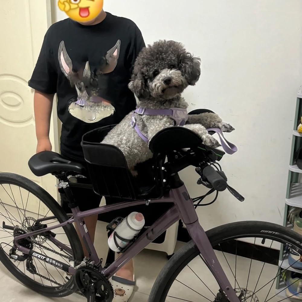 Bicycle Pet Carrier with Quick Release Bracket – Front Dog Basket with Safety Clip, Mesh Ventilation & Cushion