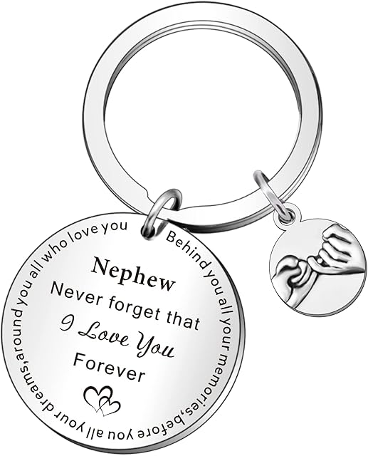 WTOPP Nephew Keyring Gifts Birthday Christmas Gifts for Nephew from Uncle Aunt Engraved Never Forget That I Love You