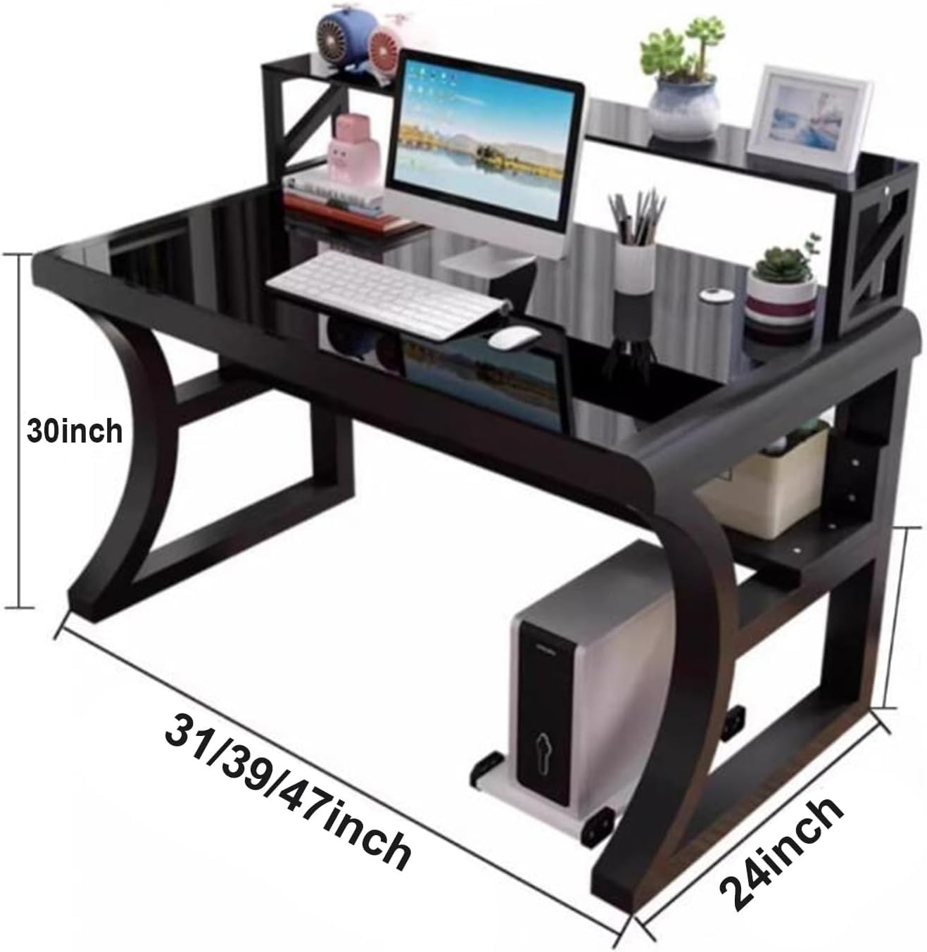Escritorio De Ordenador De Cristal Templado, Escritorio De Oficina Grande con Estantes De Almacenamiento, Mesa De Juegos Moderna Y, Escritorio De Estudio Y Escritura para E 120cm/47inch